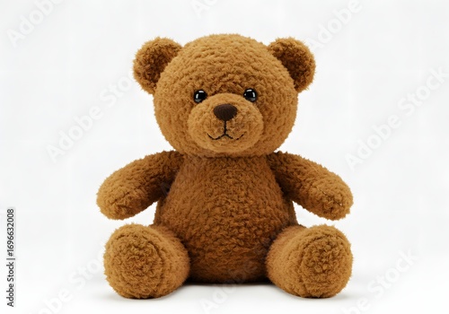 Adorable Brown Teddy Bear on White Background Plush Toy, Stuffed Animal, Cute Design