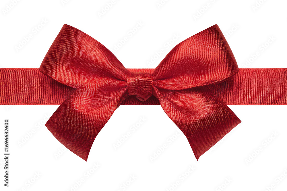 Fototapeta premium Red satin ribbon bow on black background