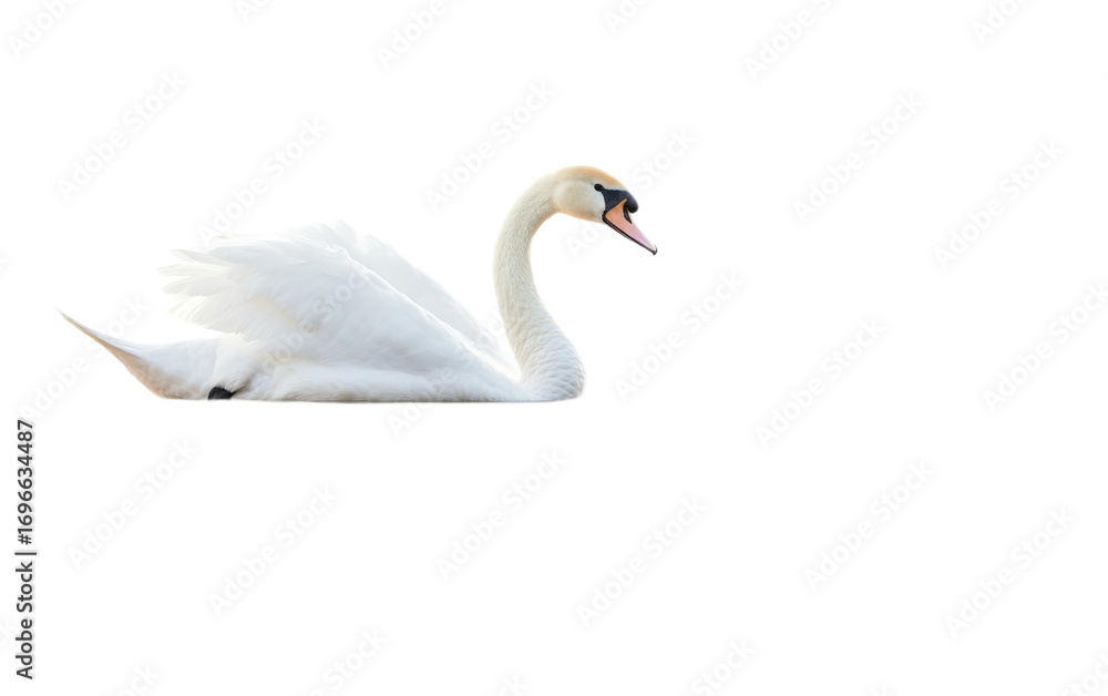 Fototapeta premium White swan gracefully on white background,png