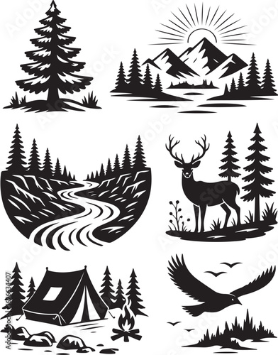 Wilderness nature scenes, camping, mountains, wildlife