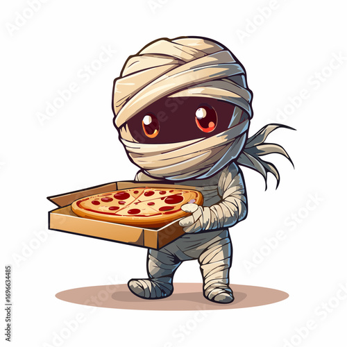 Cartoon Mummy Delivering Pizza