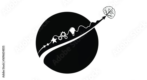Abstract representation of growth and innovation from a central idea to a thriving mind.