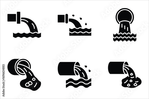 wastewater icon set, flat illustration of vector icon on white background.