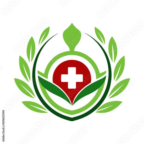 vector medical symbol with green leaf