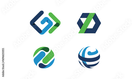 Collection of Modern Abstract Logos in Blue and Green