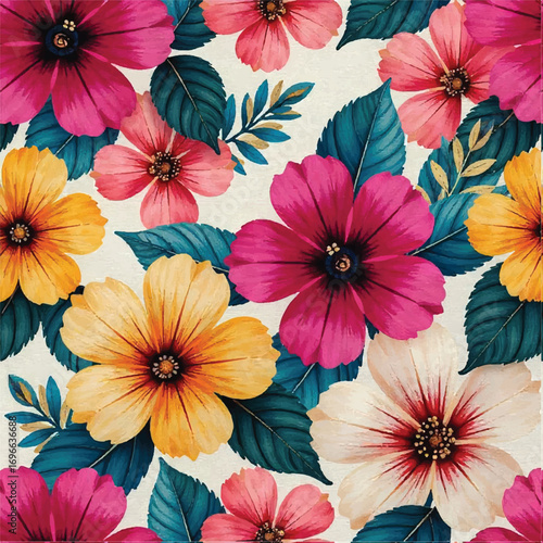 Seamless floral pattern, fabric style, hand-drawn background design 