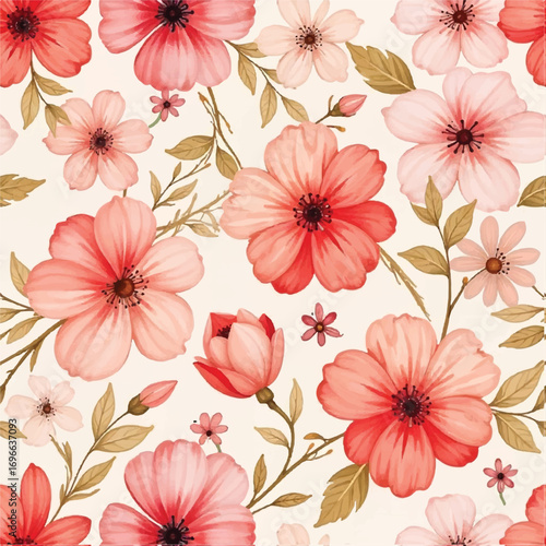 Seamless floral pattern, fabric style, hand-drawn background design 