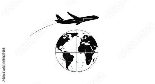 Airplane soaring above a stylized globe, symbolizing global travel and adventure.