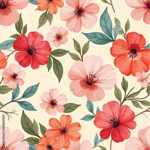 Seamless floral pattern, fabric style, hand-drawn background design 