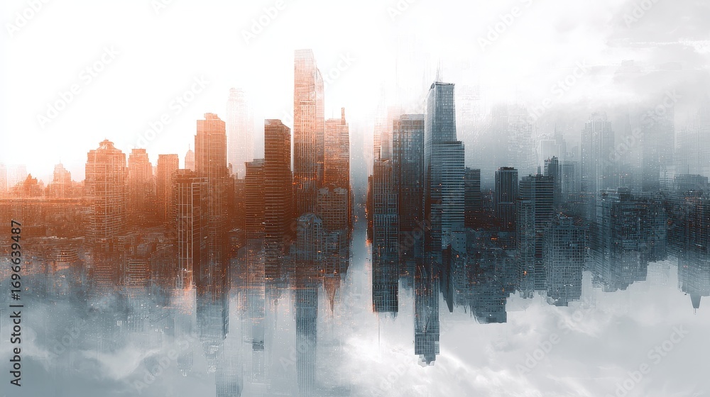 Fototapeta premium Double exposure city veiw background.