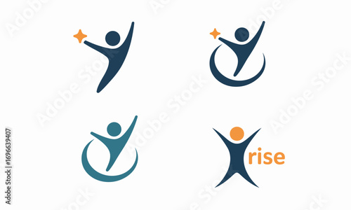 Four abstract logos of people reaching for stars or rising