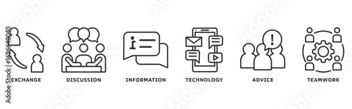 Communication icon set illustration concept with icon of exchange, discussion, information, technology, advice, teamwork