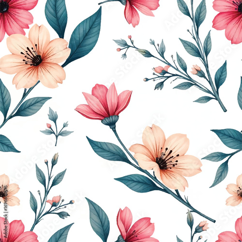 Seamless floral pattern, fabric style, hand-drawn background design 