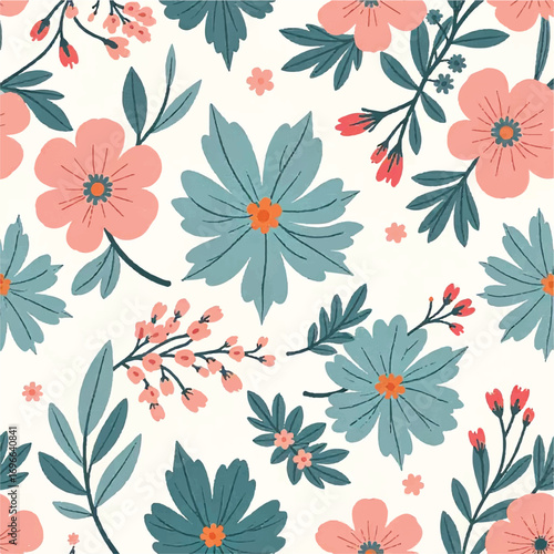 Seamless floral pattern, fabric style, hand-drawn background design 