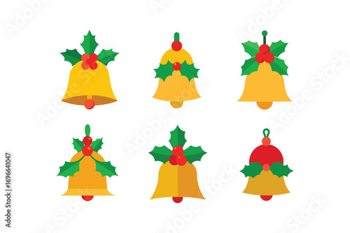set of bell with holly vector illustration