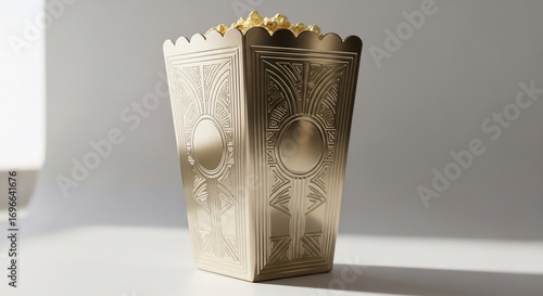 Ornate Gold Popcorn Container with Art Deco Design