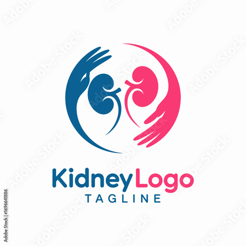 Kidney Care Logo with Hands and Kidneys