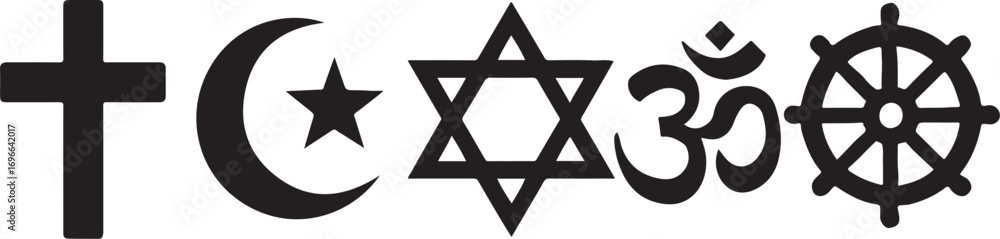 PrintCollection of major world religion symbols in black and white PrintCollection of major world religion symbols in black and white