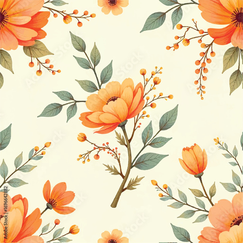 Seamless floral pattern, fabric style, hand-drawn background design 