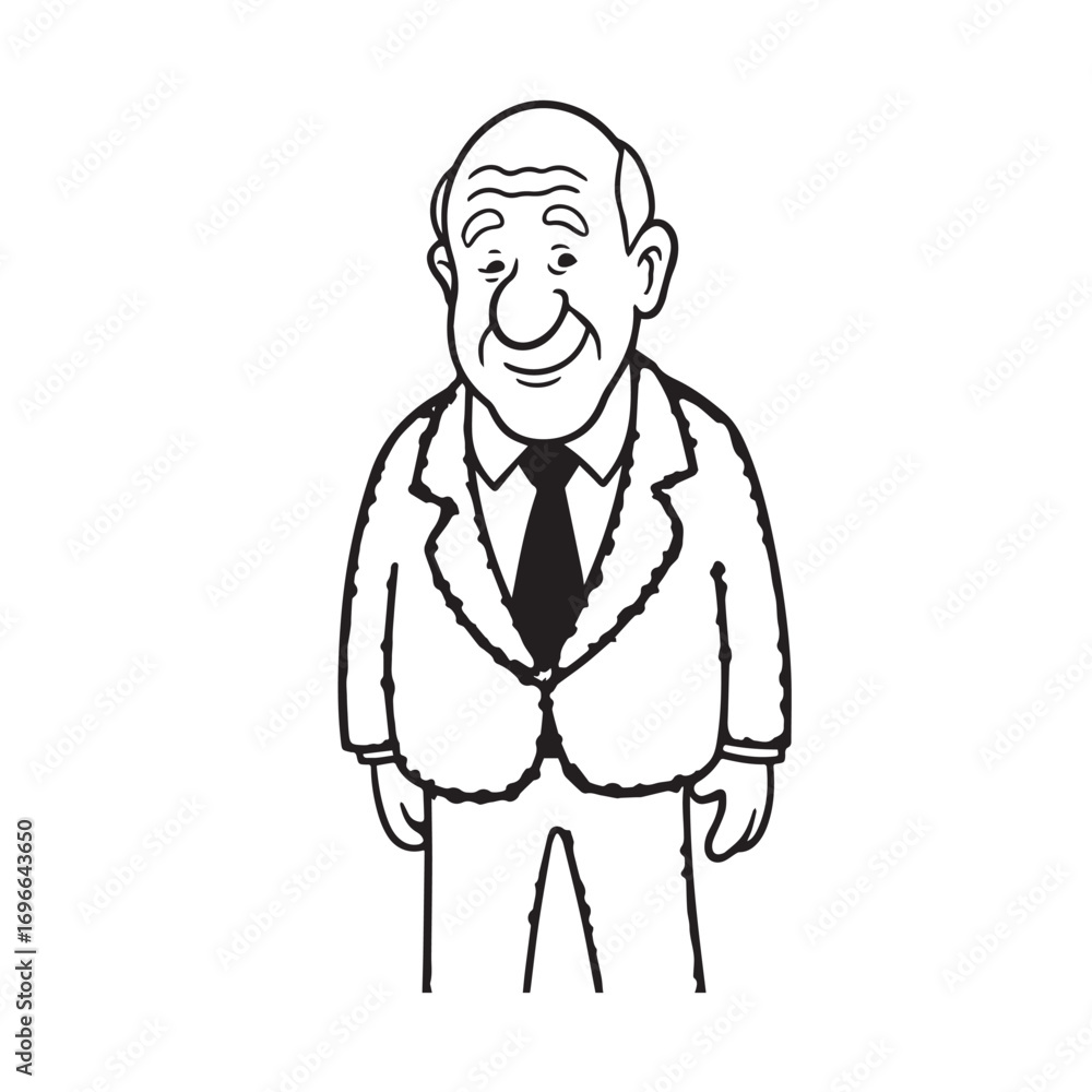 Fototapeta premium Old woman with formal suit black and white vector illustration for classic elegant portrait artwork