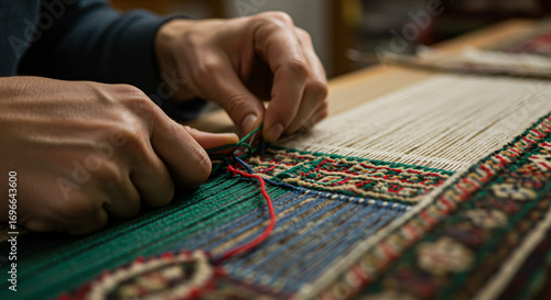 Weaving hands create intricate patterns with colorful threads, showcasing craftsmanship