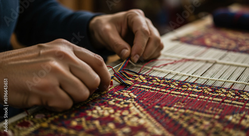 Weaving intricate patterns, hands skillfully create beautiful textiles