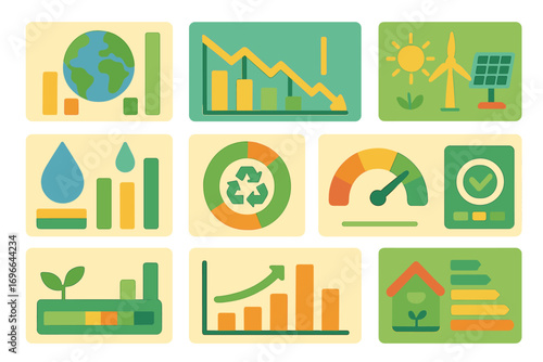 Ecology, sustainability flat icon set. environmental, renewable energy green icons