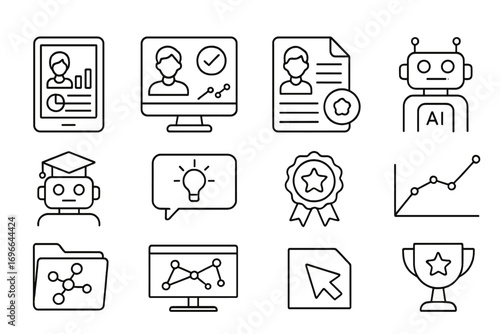 Technology and ai outline icon set. digital, innovation, robotics, network icons collection