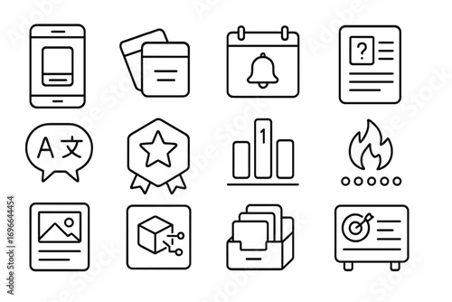 Office productivity linear icon set. task management, organization icons collection