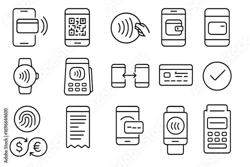 Payment and transaction line icon set. finance, banking, digital wallet outline icons