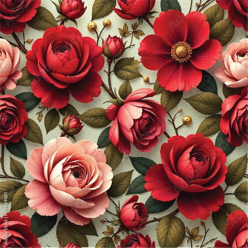 Seamless floral pattern, fabric style, hand-drawn background design 
