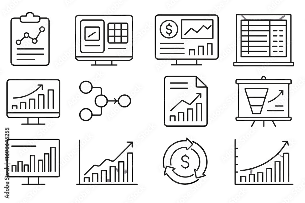 Fototapeta premium Finance, business outline icon set. charts, data visualization icons linear collection