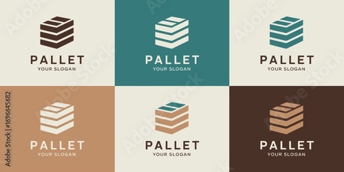Six Logo Variations Featuring a Stacked Pallet Icon