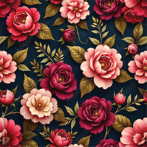 Seamless floral pattern, fabric style, hand-drawn background design 