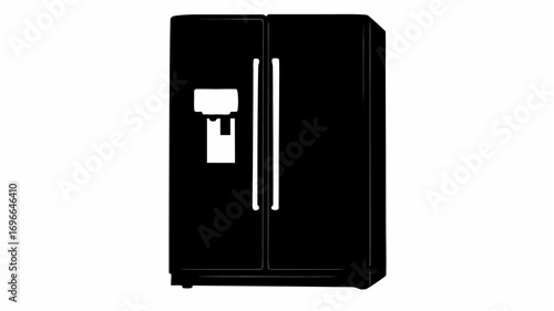 Illustration of a modern black side by side refrigerator with water and ice dispenser on the left door