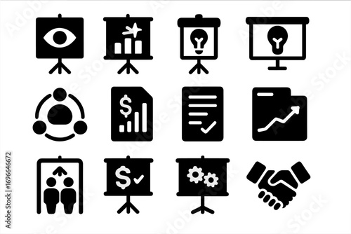 Business, finance filled icon set for presentations and reports