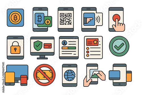 Cryptocurrency, blockchain flat icon set. digital currency, finance icons flat collection