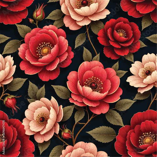 Seamless floral pattern, fabric style, hand-drawn background design 