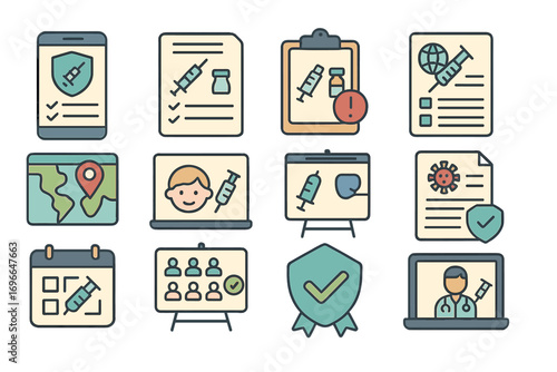 Vaccination, health flat icon set. medical, clinic, immunization icons collection