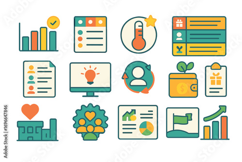 Office, business flat icon set. corporate efficiency, productivity icons flat style