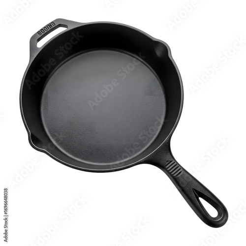 A black cast iron skillet with a long handle, perfect for searing, frying, and baking