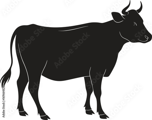 Vector art of silhouette of a black cow standing profile view