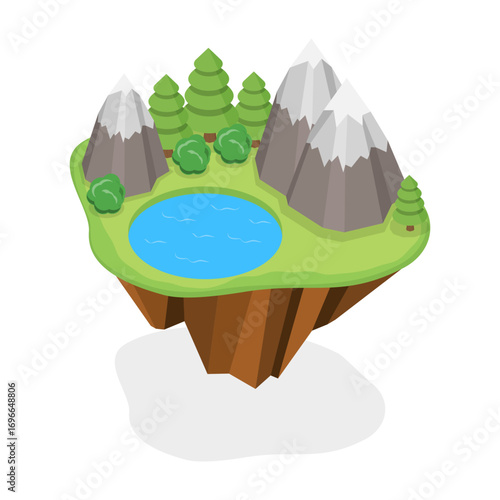 3D Isometric Flat Vector Illustration of Flying Islands, Floating Islands In The Sky. Item 1