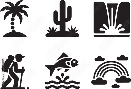Outdoor icons: travel, nature, adventure, weather, water