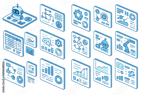 Ai and robotics 3d icon set: automation, machine learning, technology collection