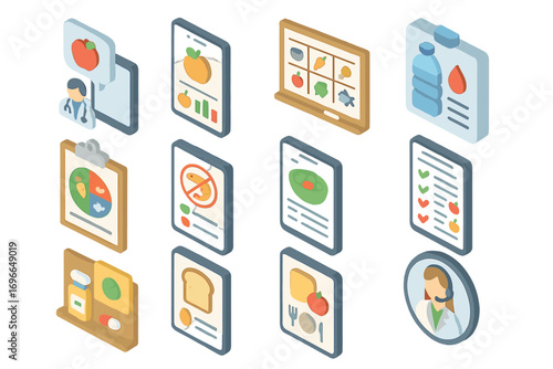 Nutrition, health 3d icon set. food, diet, wellness, lifestyle icons 3d collection