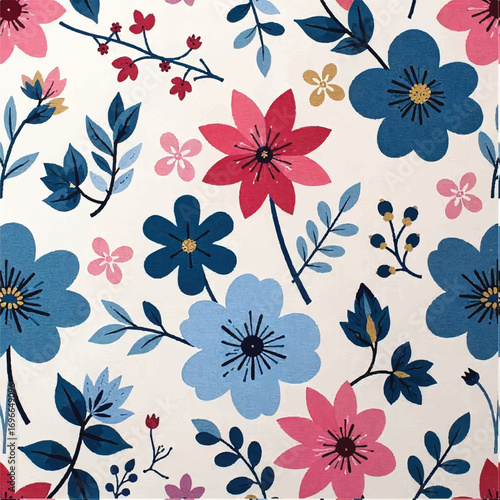 Seamless floral pattern, fabric style, hand-drawn background design 