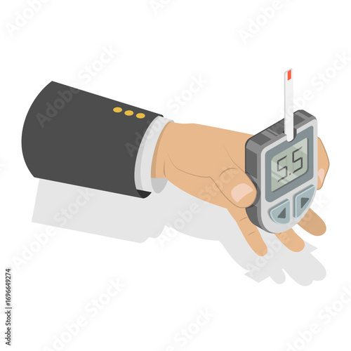 3D Isometric Flat Vector Illustration of Diabetes Management , Monitoring Blood Sugar Level. Item 1