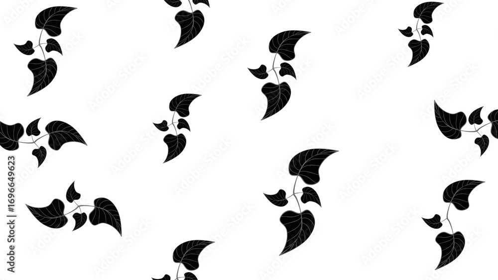 Fototapeta premium Seamless Pattern with Black Leaves on a White Background