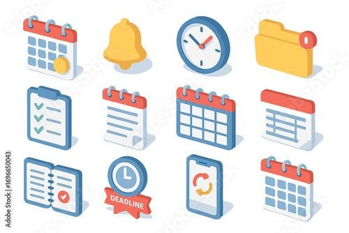 Calendar and notification icon set: 3d reminders, alerts, and schedule icons